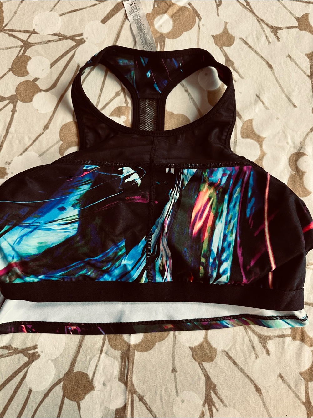 Fabletics Black Racerback Sports Top w/ Built InBra with Neon Streaks, XXL, NWOT